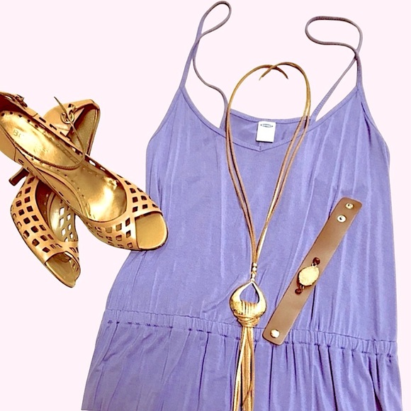 Old Navy Cami Racerback Midi Dress Cinch Elastic Waist Fit & Flare Violet Purple - Picture 8 of 10